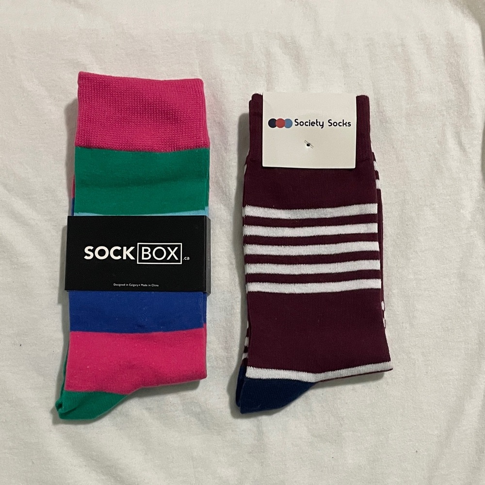 SockBox & Society Socks Men’s Colorful Crew Socks - Pink, Green, Blue & Burgundy